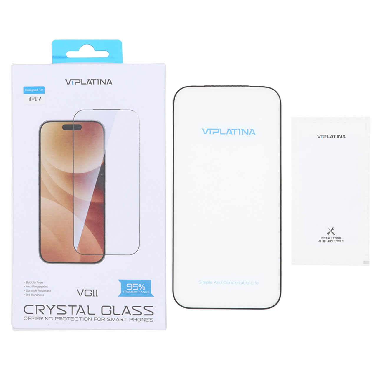 محافظ صفحه نمایش شیشه ای اورجینال Crystal Glass VIPLATINA مدل Apple iPhone 17 Pro (پک دار)
